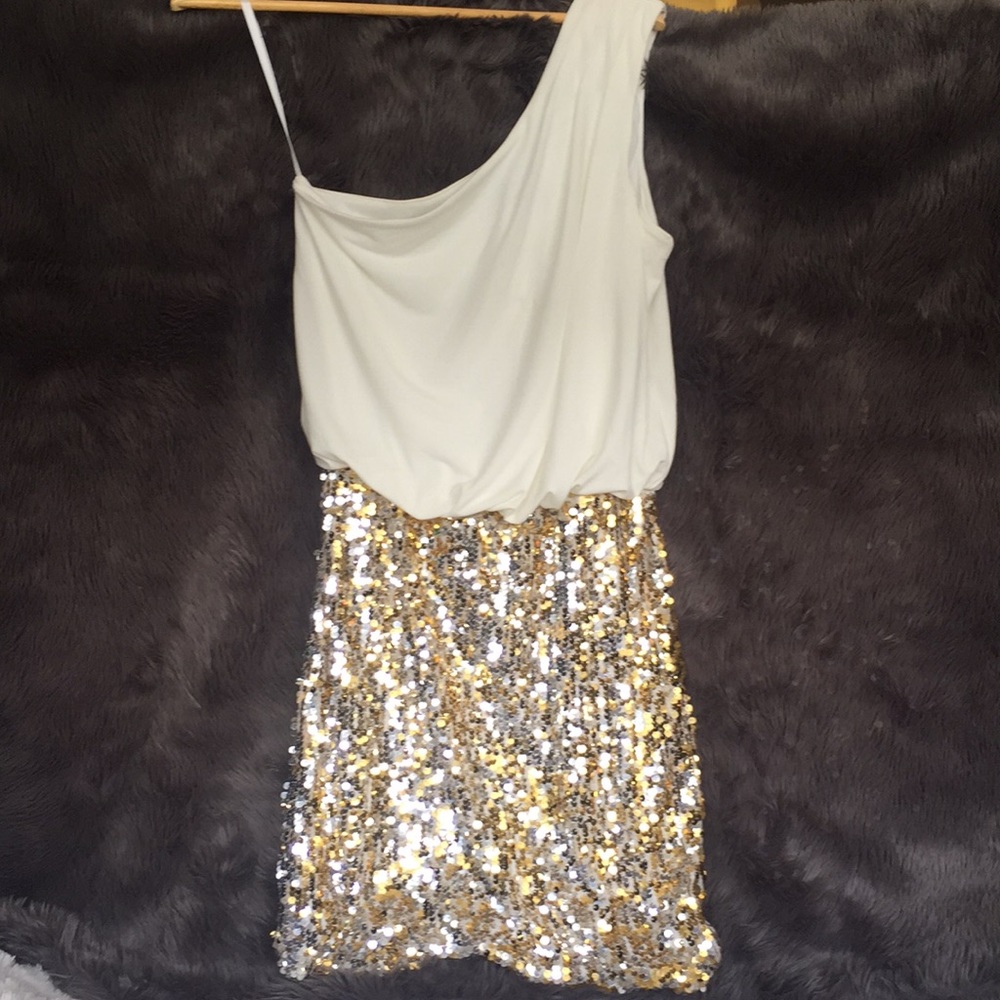 NWT White and sequin one shoulder dress